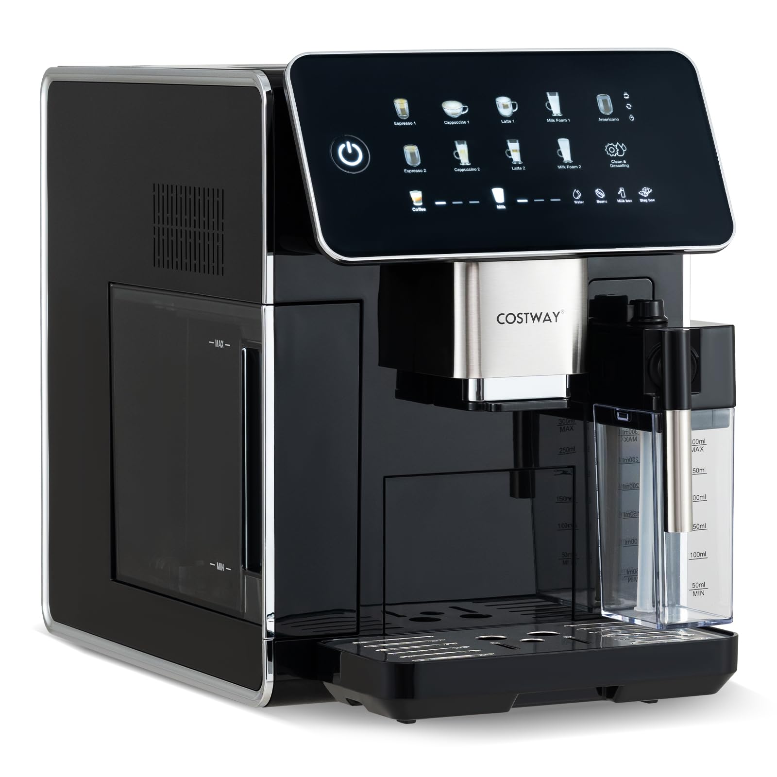 COSTWAY Machina da Caffè Automatica, con Macinacaffè e Montalatte, 15 Bar