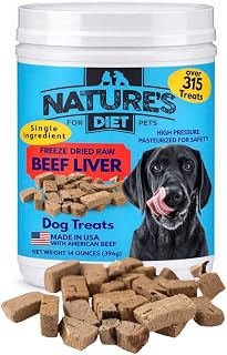 Nature's Diet Freeze Dried Raw Beef Liver Dog Treats – 14 oz (Over 315 Treats) – Single Ingredient, High Protein Training Treats for Dogs & Puppies – Made in USA, Meal Topper