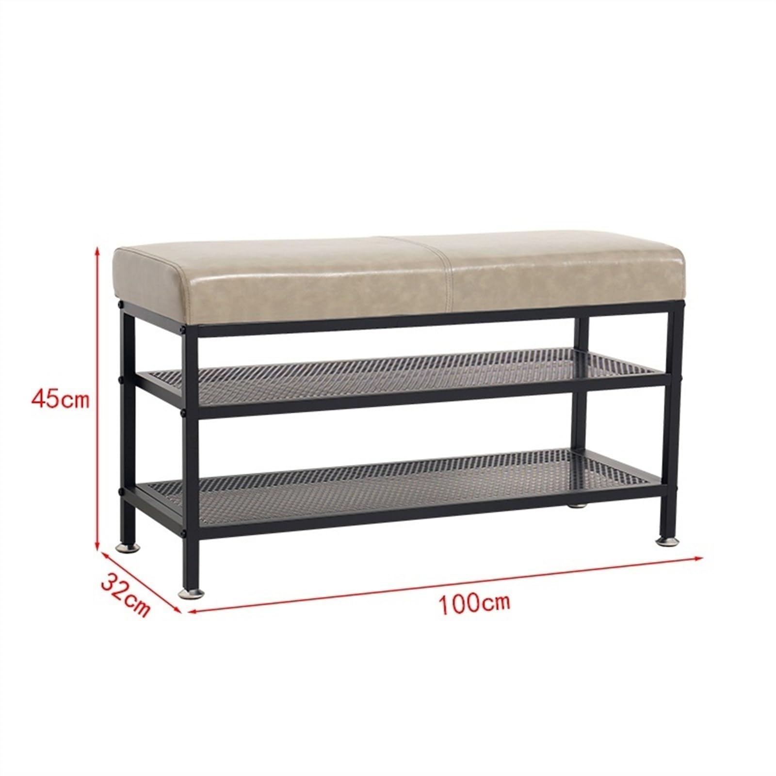RENEESME Shoe Rack Entryway Shoe Bench, Modern Shoe Organizer with Storage, 2-Tier Shoe Bench with Metal Shelves and Cushion Padded Seat Shoe Organizer Rack(100 * 32 * 45cm)