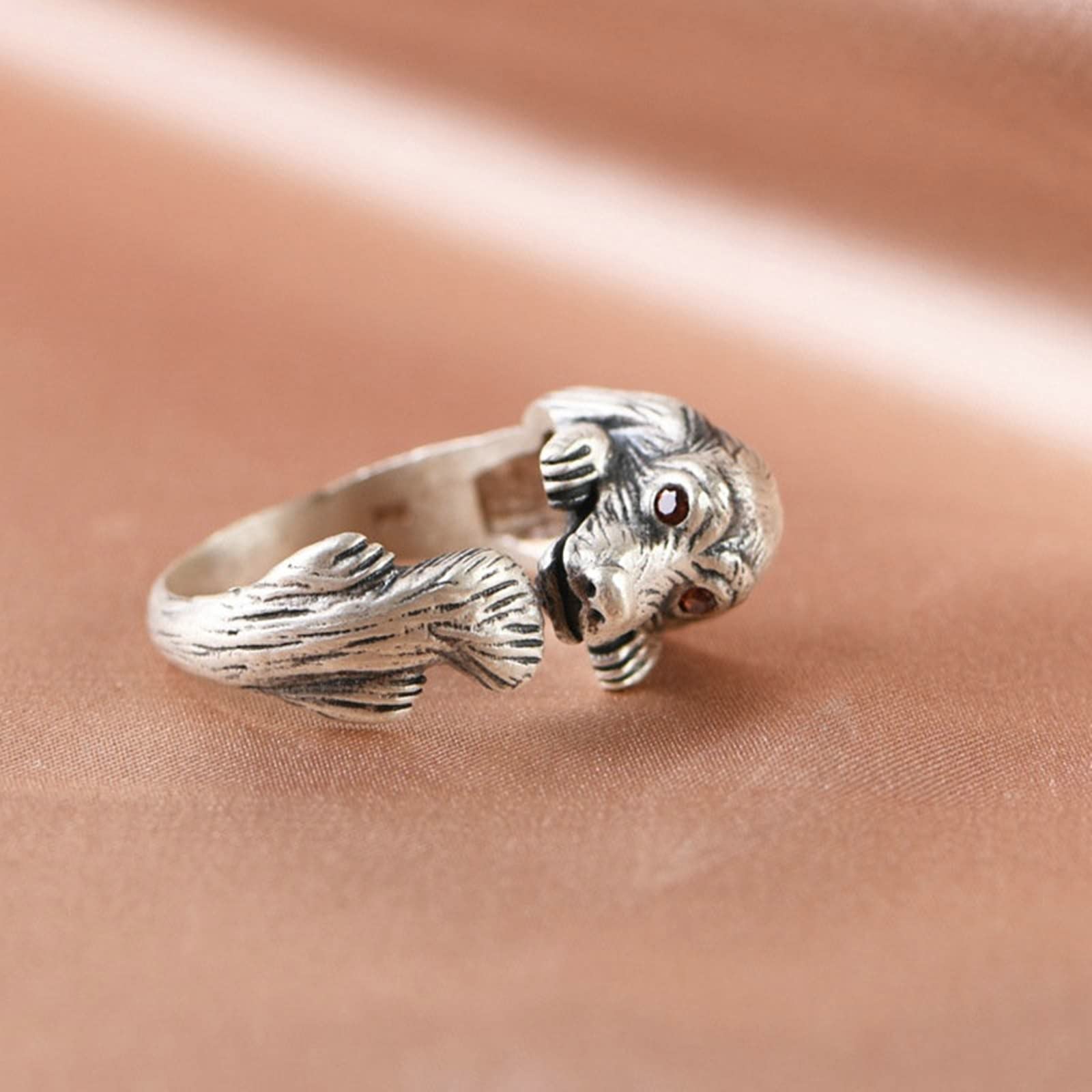 Beydodo Herren Ring Silber 990, Ringe Männer Gothic Hund mit Zirkonia Silber Ring Personalisiert Freundschaftsringe Einstellbar
