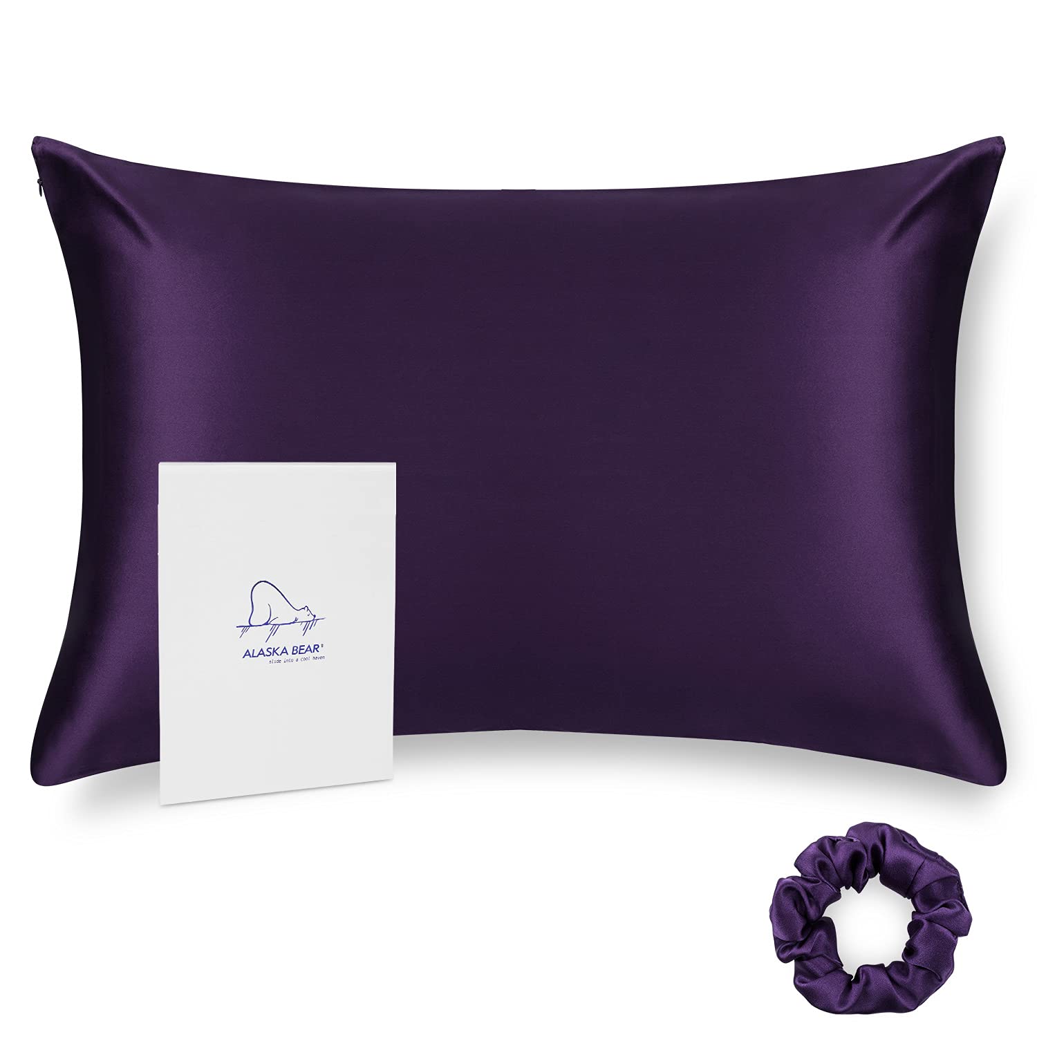 ALASKA BEAR Natural Silk Pillowcase in Purple