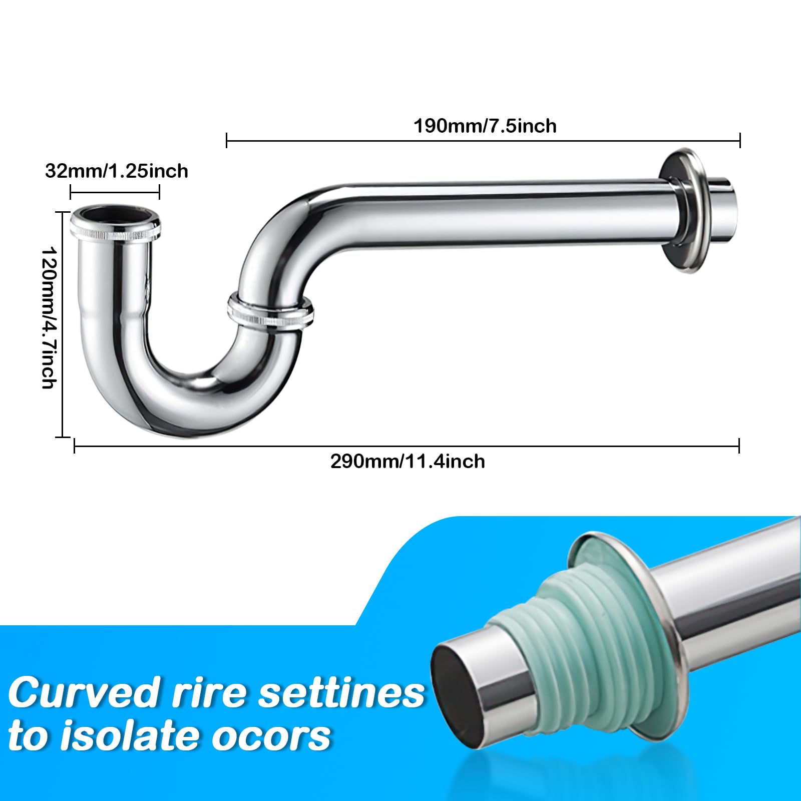 Sifón Compatible para Lavabo, Sifón de Tubería, Sifón Universal de Diseño, para Lavabo y Fregadero de Baño, Sifon Lavabo de Baño 1 1/4 Pulgadas (32mm)