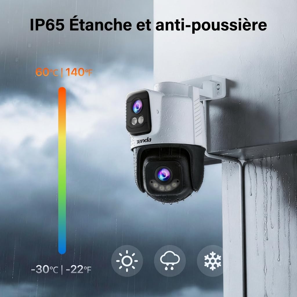 Tenda Caméra de Surveillance Extérieure 5MP+5MP, Détection IA, Vision Nocturne Couleur à 360°, Audio Bidirectionnel, Caméra WiFi Extérieure IP65 avec Alarme de Franchissement de Zone, Stockage Local s