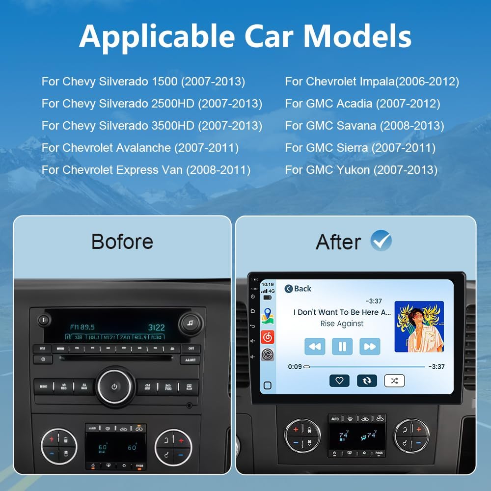 AWESAFE Car Radio Stereo Android 13 for Chevy Silverado 2007-2013 Tahoe Equinox GMC Sierra Yukon with Wireless CarPlay Android Auto Backup Camera