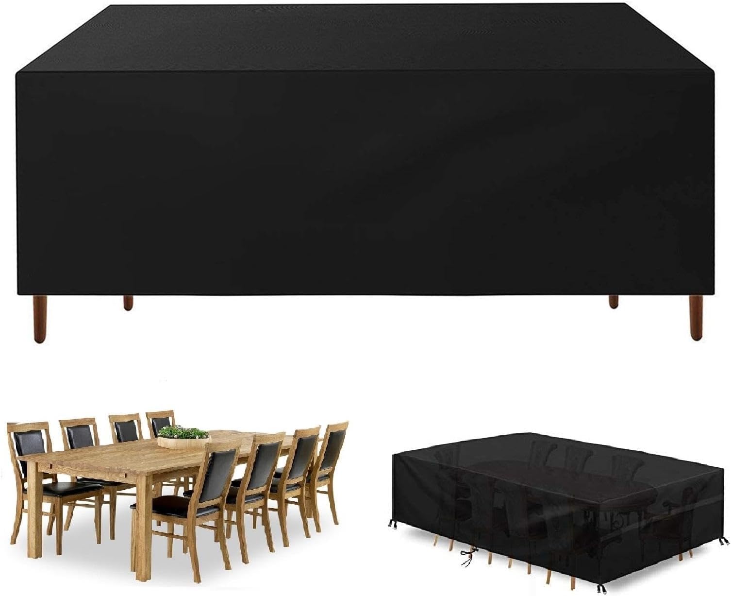 Outdoor Furniture Cover Waterproof 365x265x75cm Anti UV Patio Table Cover for Rectangular/Square Tables Black Rattan Garden Table Cover