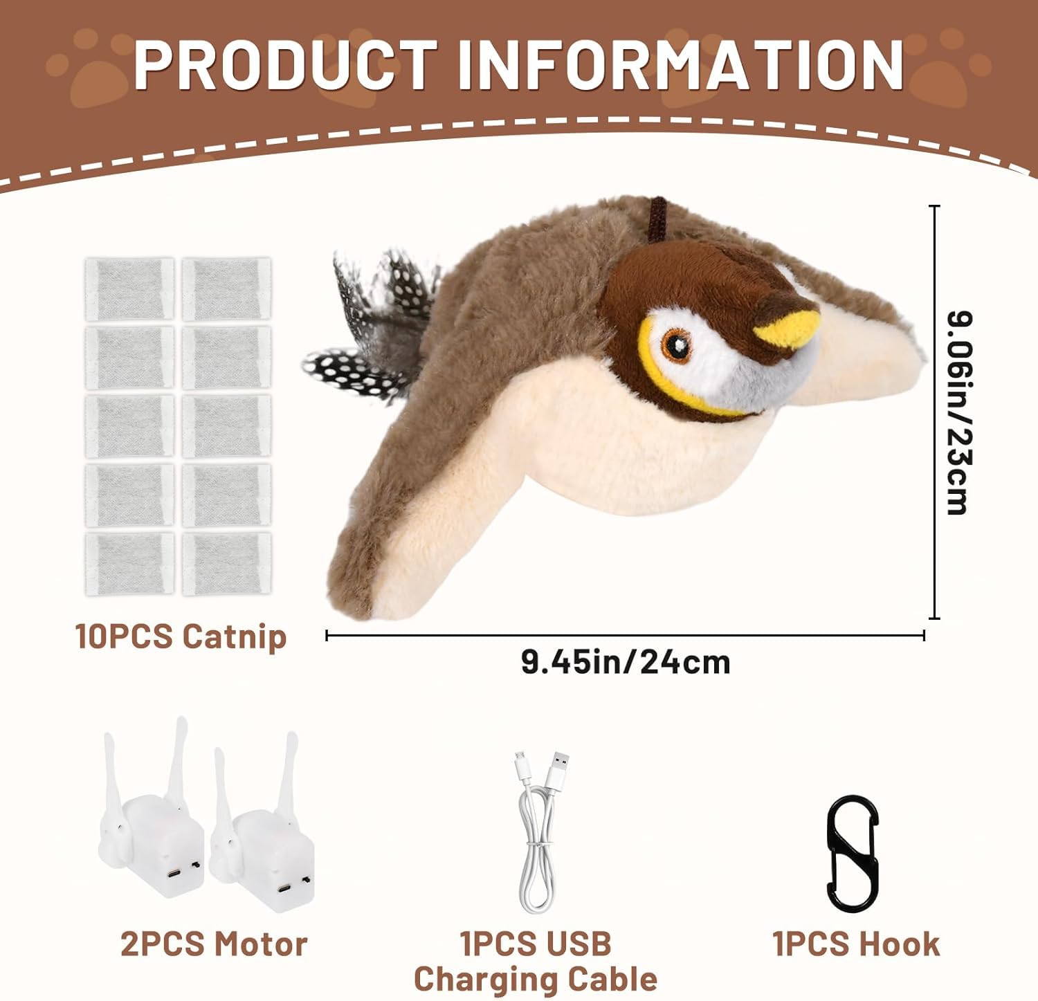 Esoes Cat Toys Flapping Wings Sparrow Interactive Catnip Toys for Cats Chirping Bird Toy Perfect Bird Toy for Cats kittens to Bite Chew and Kick Includes 10 Sachets of Catnip and 1 Replacement Core - Image 2