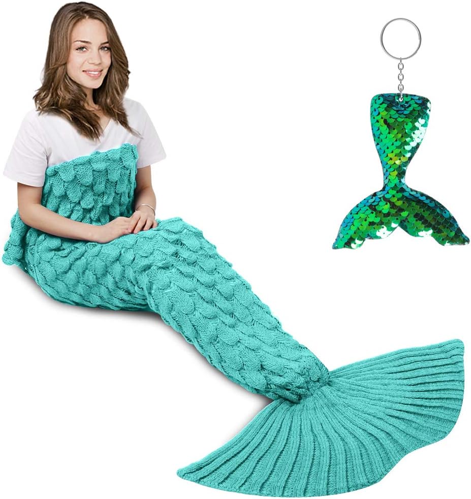 AmyHomie Mermaid Tail Blanket, Crochet Mermaid Blanket for