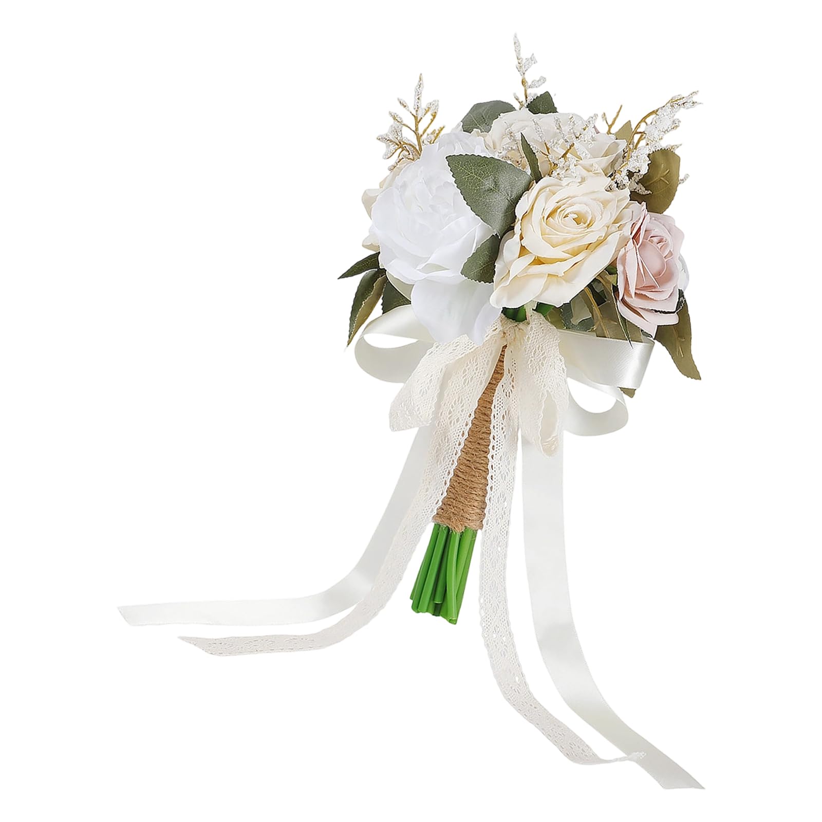 Nvoqilin A Rose Bouquet Rtificial White Roses For Ceremony Rehearsal Reception Enduring Keepsakes Elegant Bridal Handheld Rrangement