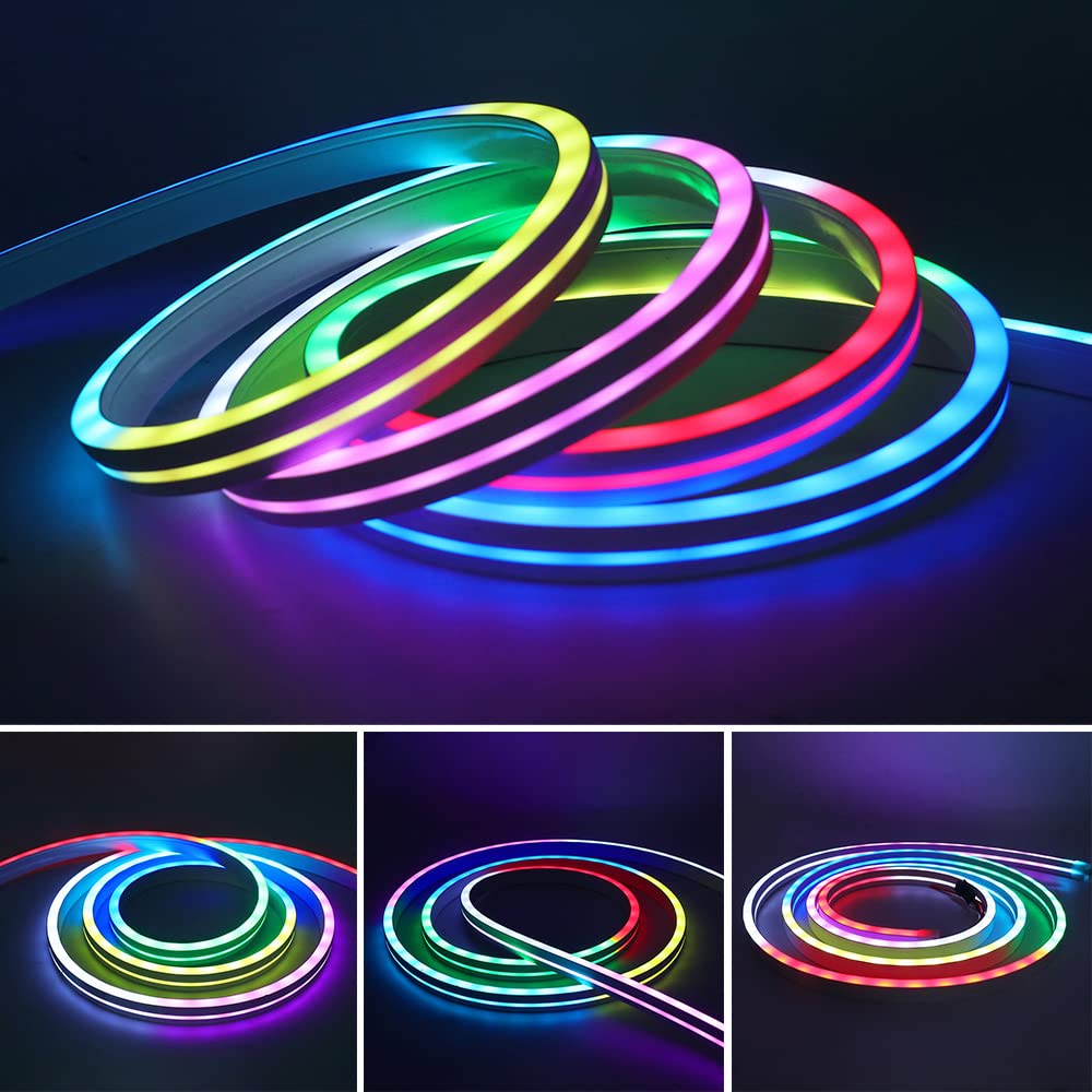 XUNATA Kit Bluetooth luce di Neon RGB Flessibile, WS2812B Pixel Flat striscia LED impermeabile + Controller di sincronizzazione della musica e remoto+ Alimentazione da 5 V 2 A DC (5m)