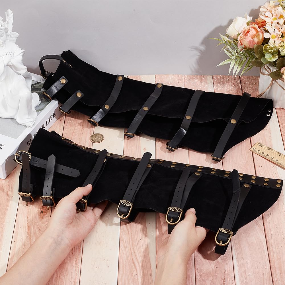 GORGECRAFT 2Pcs Knight Leg Guards Gaiters Steampunk Medieval Boot Covers Imitation Leather Pirate Boot Tops with Buckle Straps Leg Warmer Wraps Shoes Accessories for Halloween Cosplay Costume Black - Image 3