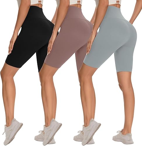 Paquete de 3 pantalones cortos de motociclista para mujer, 8, 5, 3 pulgadas, cintura alta, control de abdomen, entrenamiento, yoga, correr,