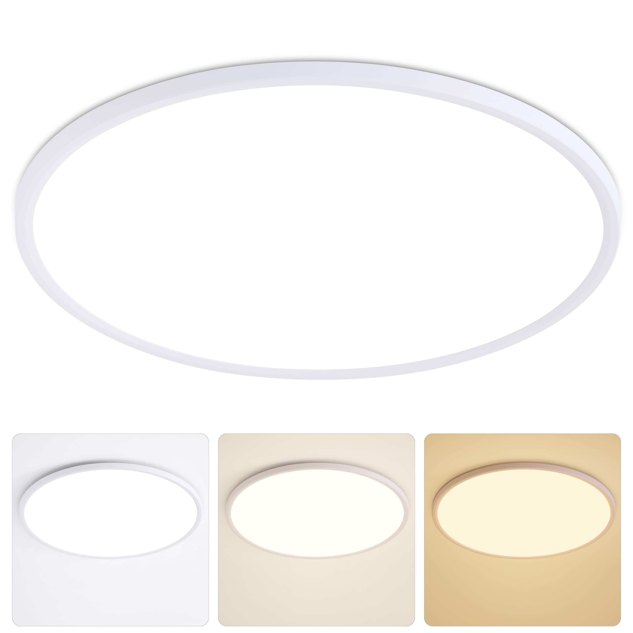 MOONSEA Deckenlampe LED Deckenleuchte Flach 52W, 3 Farben 3000K/4000K/6500K Deckenlampe Wohnzimmer, Ultra Dünn Deckenleuchte Rund für Wohnzimmer Schlafzimmer Kinderzimmer Büro, Ø59cm, Weiß