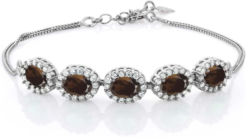 Gem Stone King 5-Stone Halo Gemstone Birthstone Bracelet for Women | 925 Sterling Silver | Oval 7X5MM | 7 Inch with 1.5 Inch Extender | Jewelry Gifts for Mom Wife Her