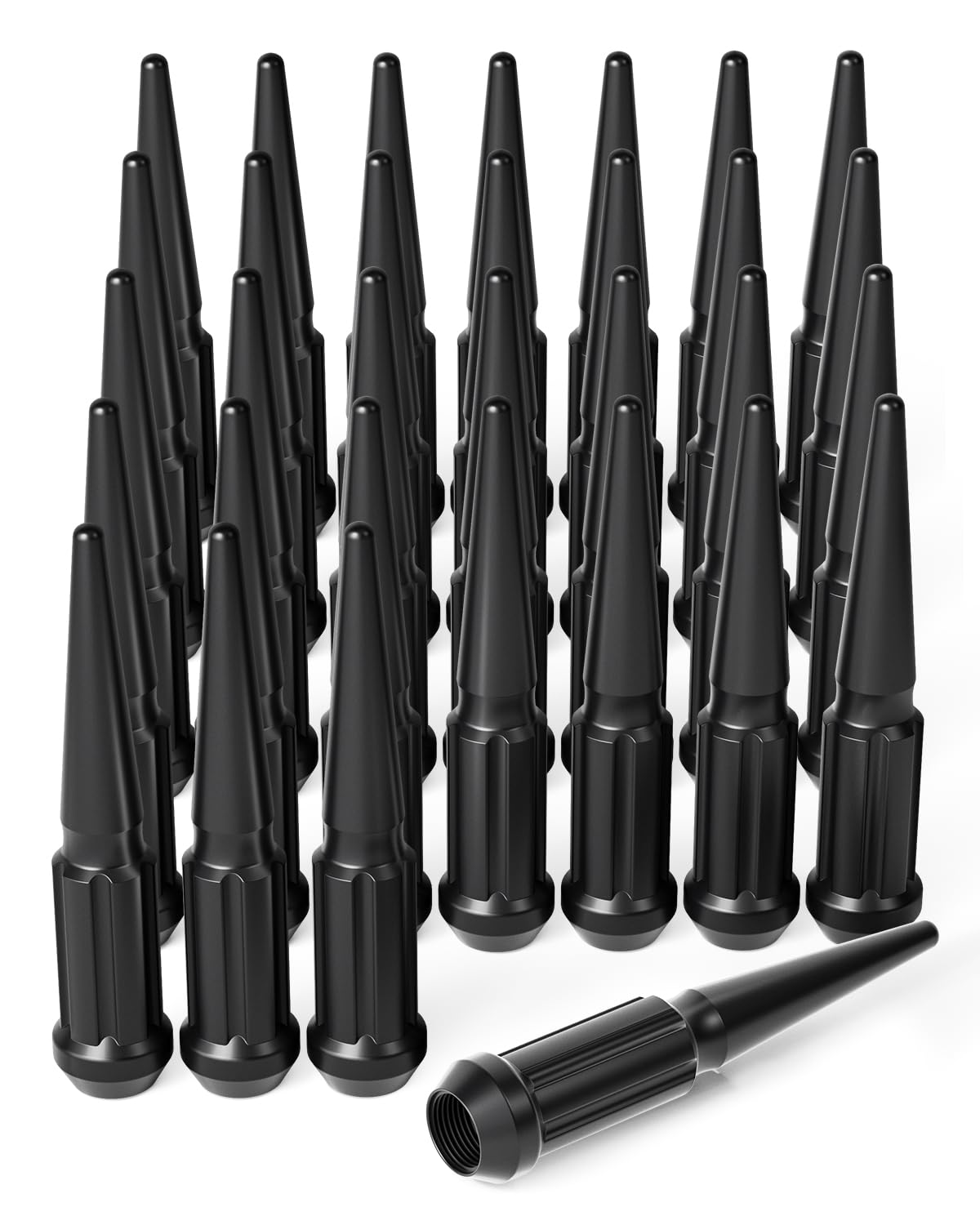14x1.5 Lug Nuts Black 32 Piece, M14x1.5 Spike Lug Nuts Wheel Accessories Compatible with Chevy Ram Ford GMC