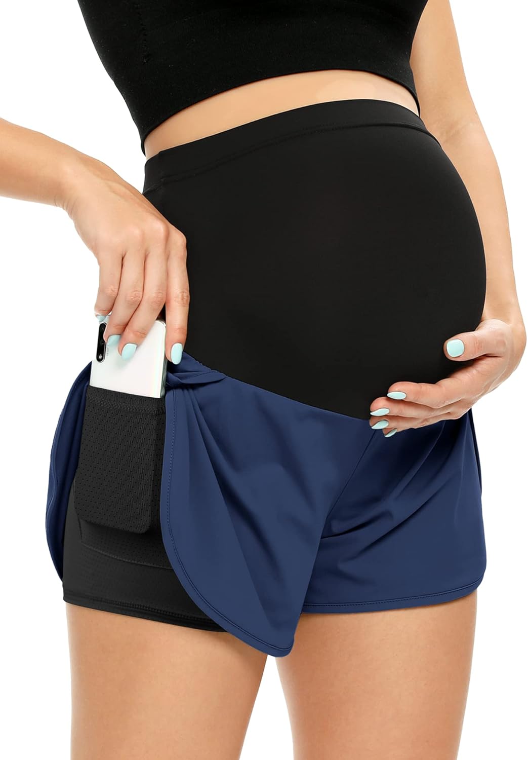 POSHGLAM Women‘s Maternity Shorts Over Belly Workout Running Casual Summer Pregnancy Shorts - Image 2