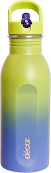 D cor Snap n Seal 500ml Stainless Steel Water Bottle with Straw, BPA Free - Leakproof Metal Flask with Carry Handle for School, Travel, Work & Gym - Green/Blue