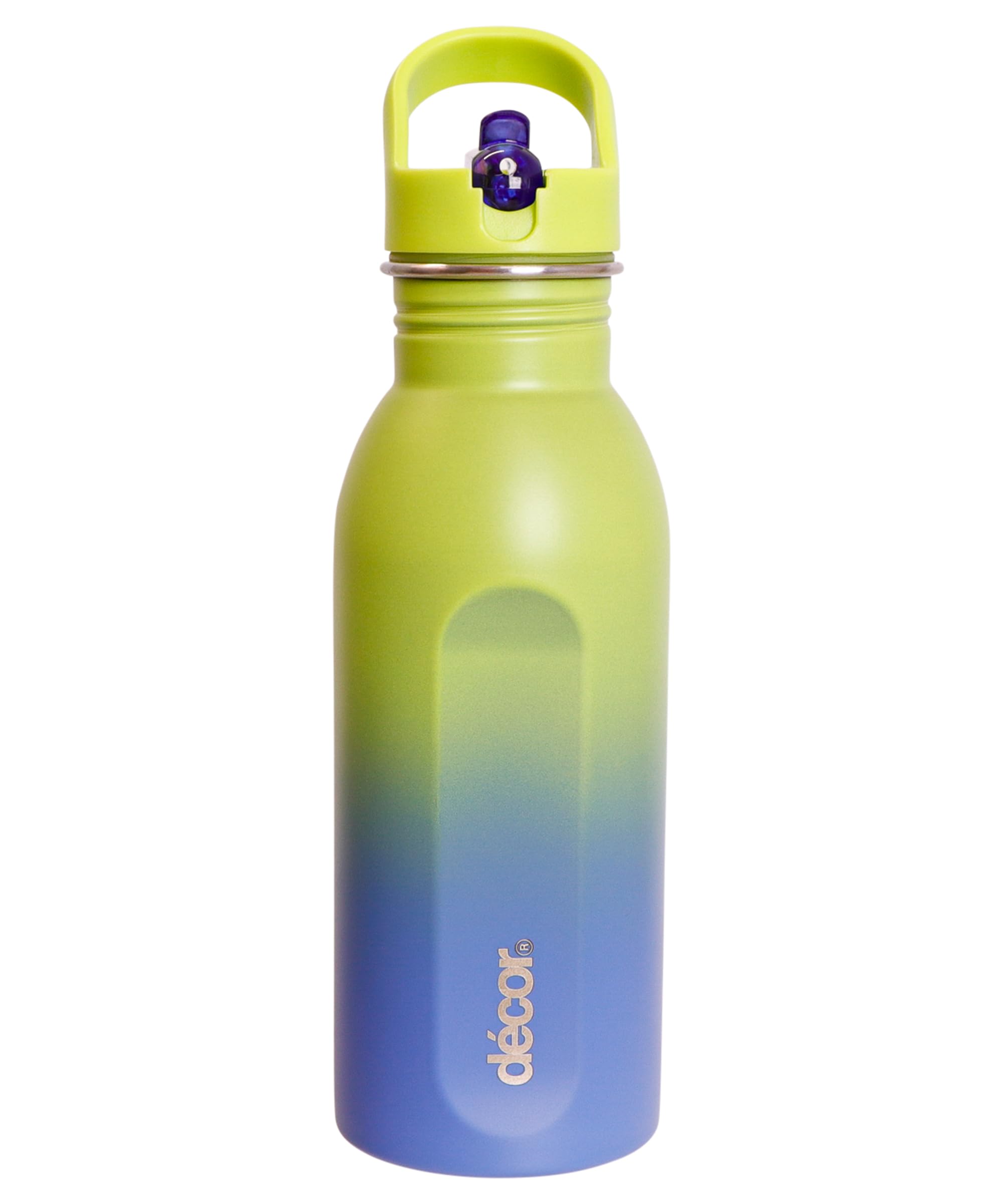 Décor Snap n Seal 500ml Stainless Steel Water Bottle with Straw, BPA Free - Leakproof Metal Flask with Carry Handle for School, Travel, Work & Gym - Green/Blue