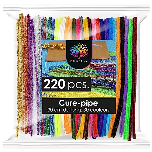 OfficeTree 220 Cure Pipe Chenille - 30 Couleurs incl. Couleurs Scintillantescure - Pipe Cleaners...