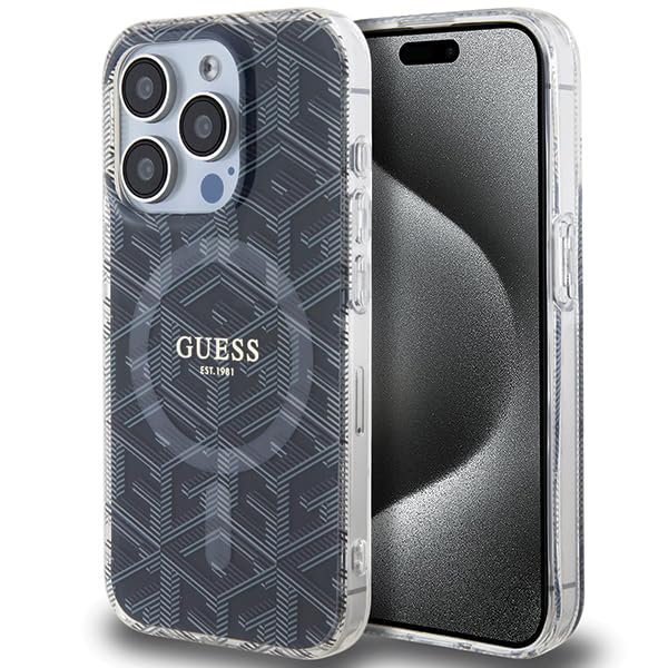 Guess GUHMP15LHGCUSTGK Coque pour iPhone 15 Pro 6,1" Noir Coque Rigide IML GCube