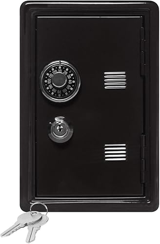 Banco Casillero seguro con candado de combinación y llave de Kid's Coin, 7 pulgadas de alto, color negro