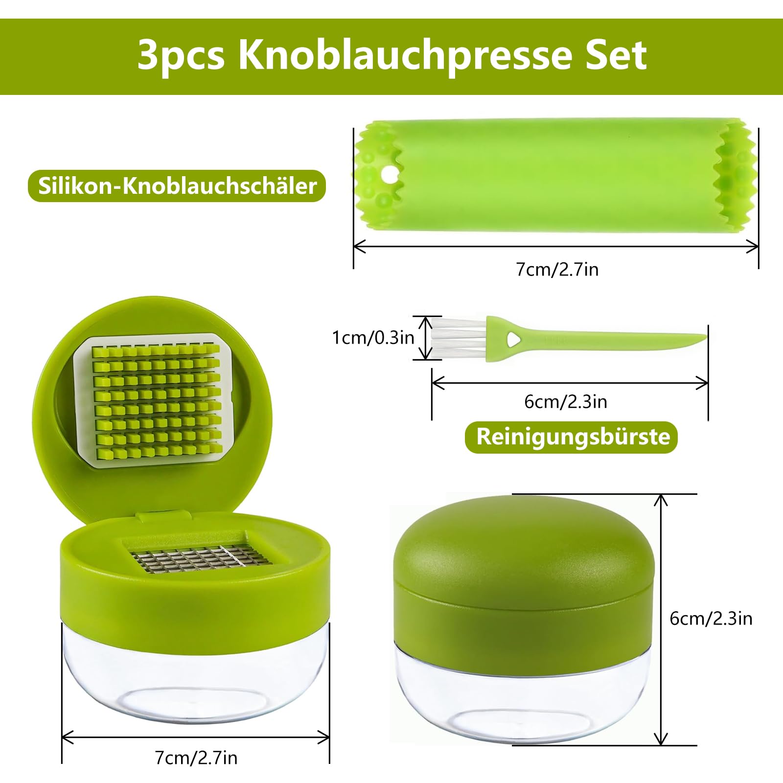 Presse-Ail 304 Inox Set de Coupe Ail Garlic Press, Écrase l'Ail et le Gingembre