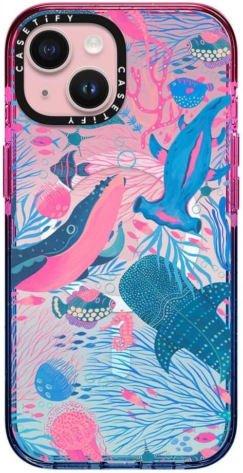 CASETiFY Impact Case for iPhone 15 [4X Military Grade Drop Tested / 8.2ft Drop Protection/Compatible with Magsafe] - Animal Prints - Under The Sea by Grace Andersso - Cotton Candy