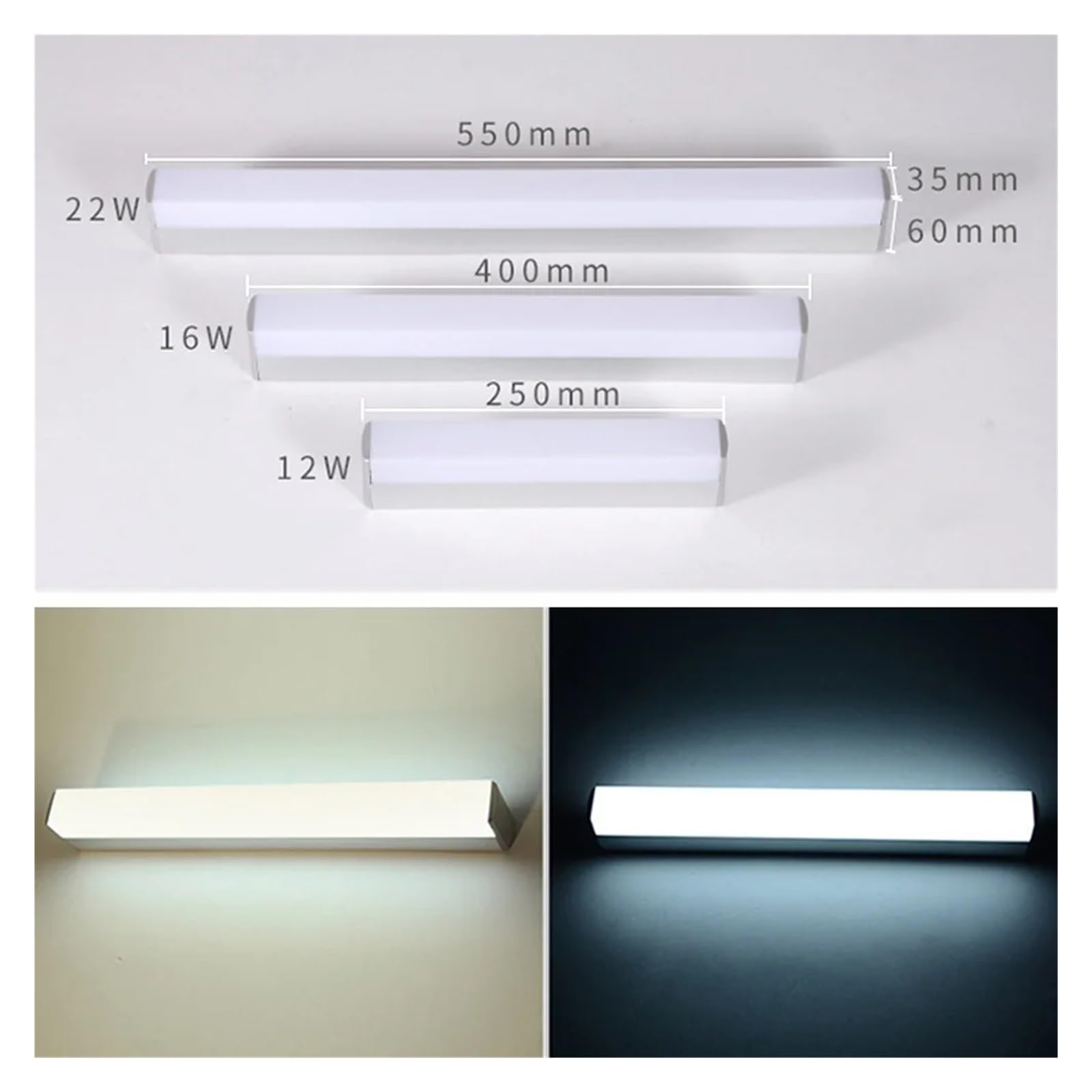 Lampada da parete a LED da 12 W, 16 W, 22 W, for bagno, interni, strisce lunghe, luce da specchio, bianco caldo/freddo for l'arredamento della casa Flessibile(Warm White 2700K,22W 550MM)