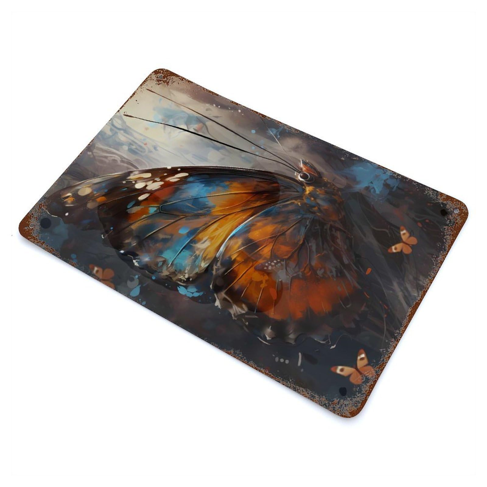 Rust Effect Butterfly Lovely Weathered Tin Sign 11.8"x7.9", Novelty Wall Decor for Office, Studio And Wall Decor