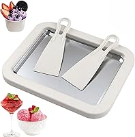 Vista 1 de Máquina de helados enrollada con 2 espátulas, bandeja de helado de acero inoxidable, rosa, bandeja de postre congelada para uso doméstico (blanco)
