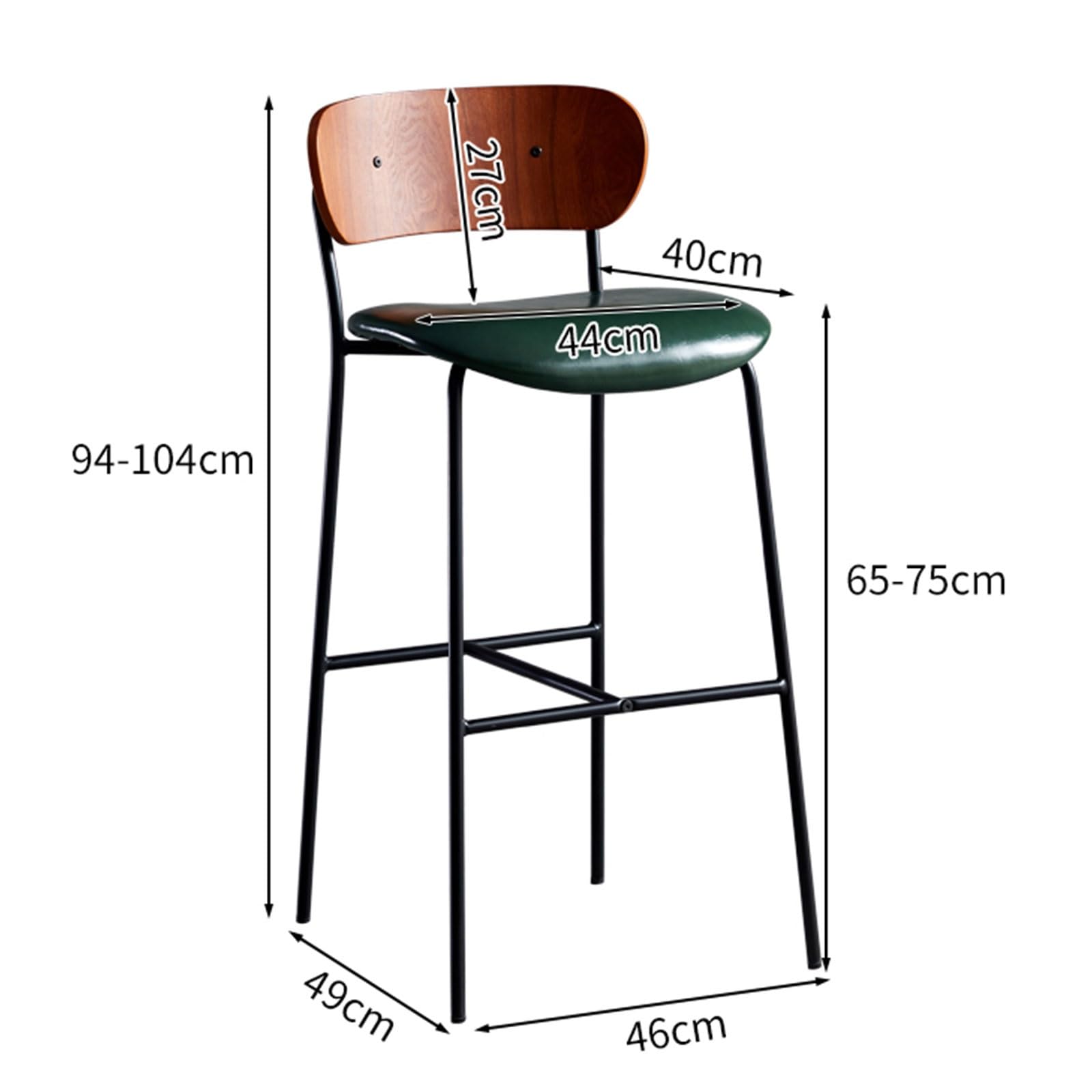 Hokery barowe, zestaw hokerów barowych o wysokości 1/2/4/6 z metalowym podnóżkiem, do blatu kuchennego, wyspy, jadalni(4PCS Green,75cm/29.5in)