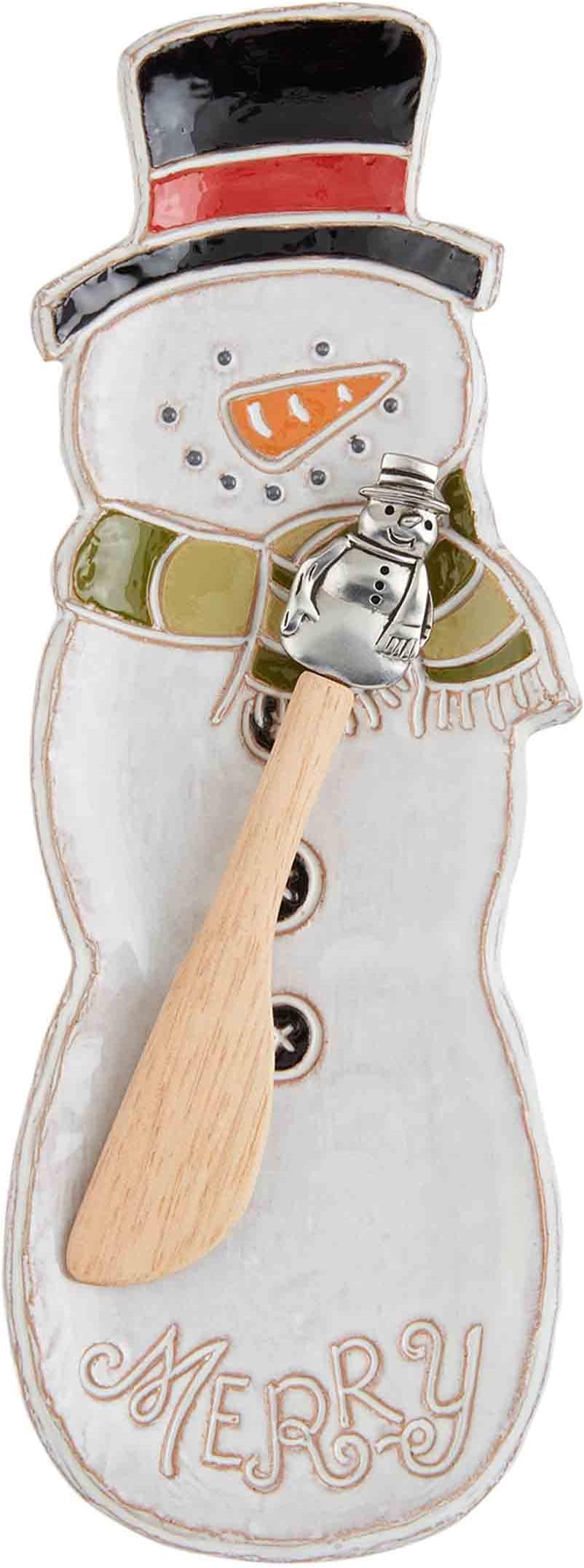 Mud Pie Christmas Everything Dish, Snowman, plate 9 1/2" x 3 1/4" | spreader 5 1/2", Red