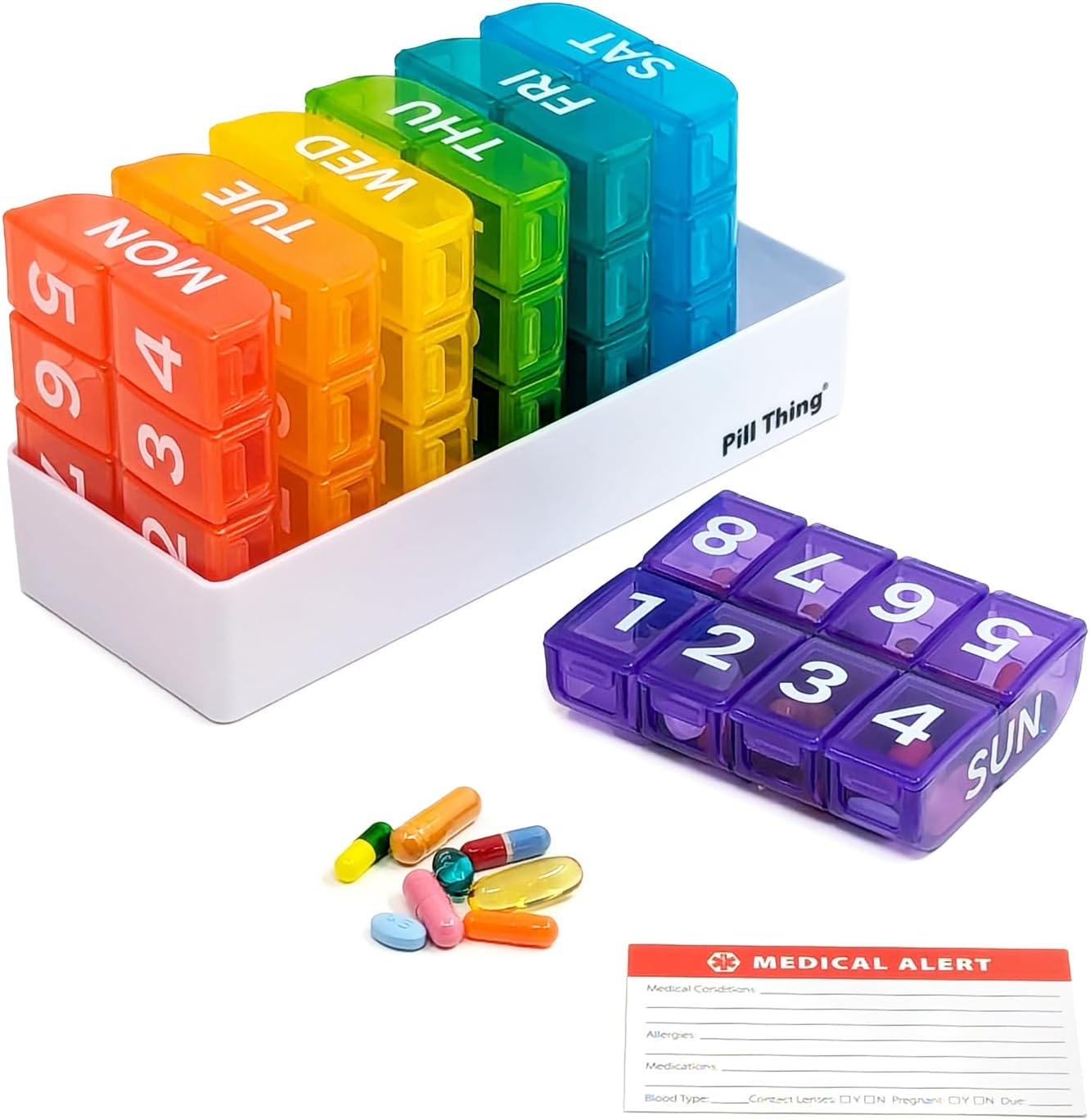 8 Times a Day, 7 Day Large Weekly Pill Organizer with Holder Tray, Vitamin, Medicine Box, Multicolor (8X a Day - 1 Pack)