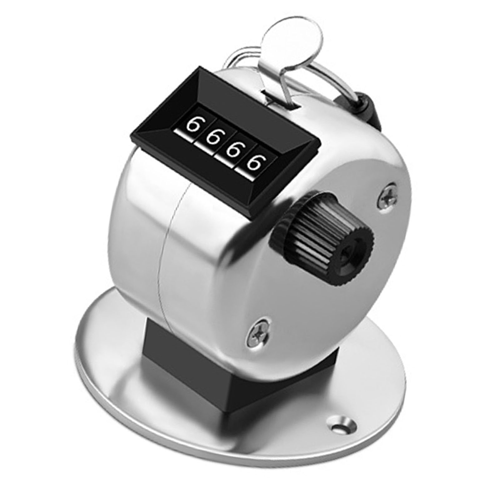 Hand Tally Counter Mechanical 4 Digit Clicker Counter for Efficient Crowd Counting and Inventory Control Stainless Steel (Thickened Metal with Base)