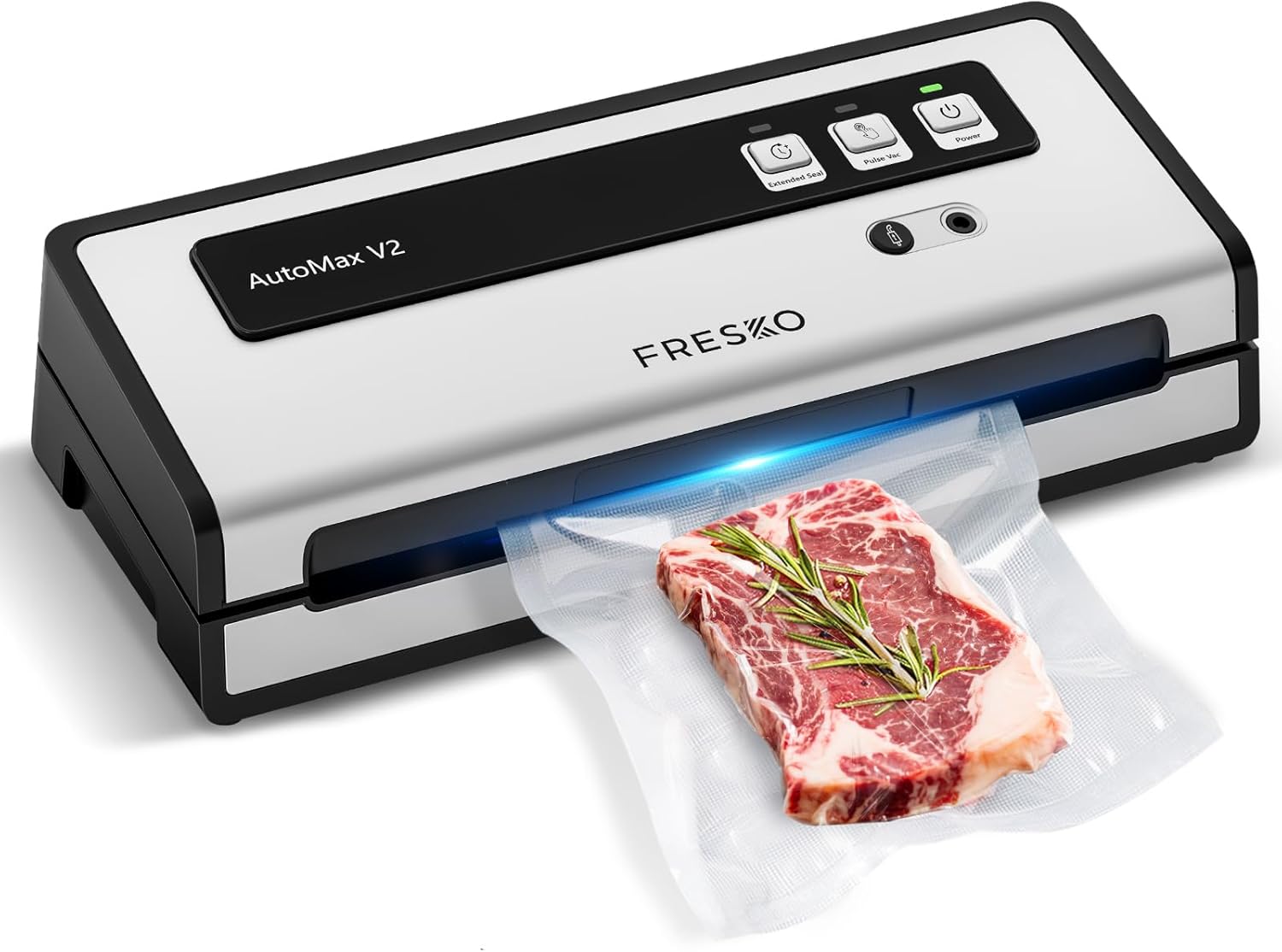 FRESKO Vacuum Sealer Machine with Automatic Bag Detection, Double Heat Seal, Compact Food Sealer, Easy to Use, Starter Kit Silver Machine + 10 Bags