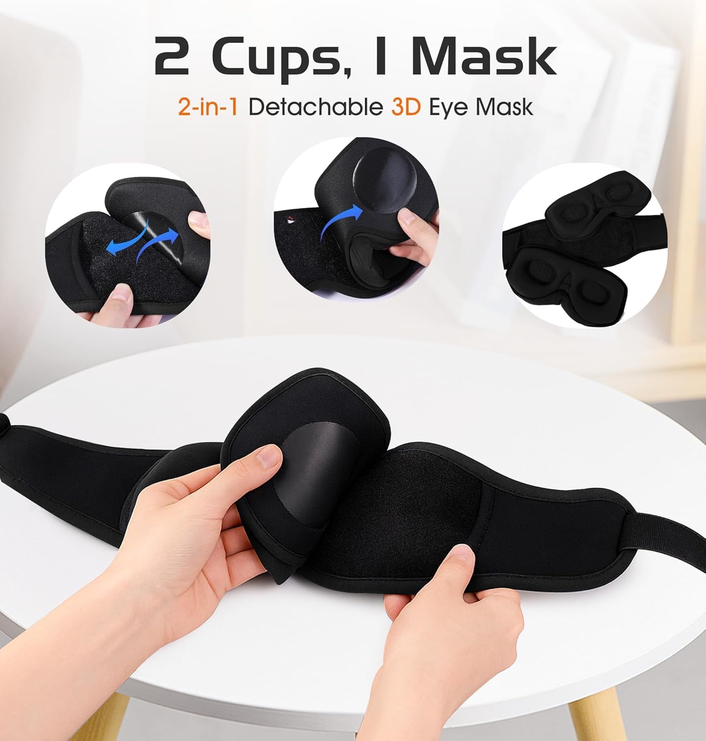 Mascherina per dormire Bluetooth con coppe 3D rimovibili, cuffie wireless in cotone di bambù, mascherina oscurante per gli occhi con timer, per chi dorme sul fianco, per viaggi e meditazione