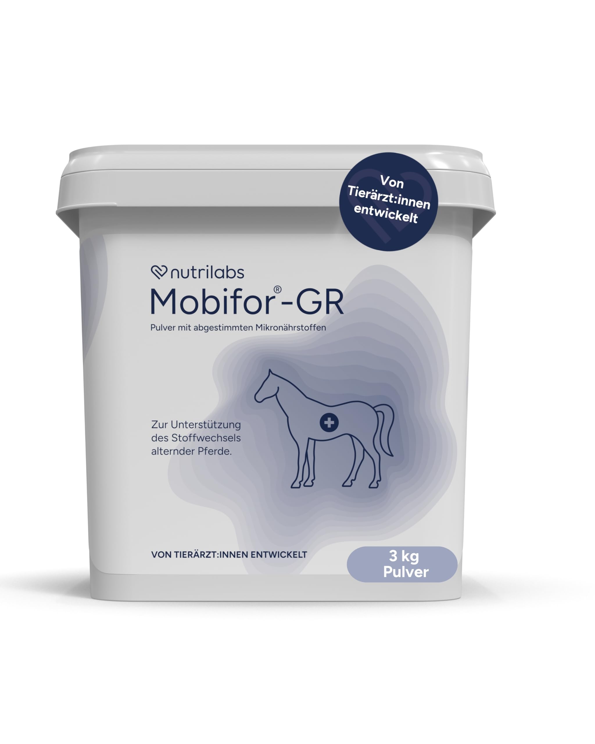 NutriLabs Mobifor®-GR Pulver für Senior-Pferde 3 kg - Nahrungsergänzung mit Ginkgo, Hefe, Bockshornklee usw. - MSM für Pferde - Ergänzungsmittel mit Glucosamin Pulver - Weißdorn Pferd