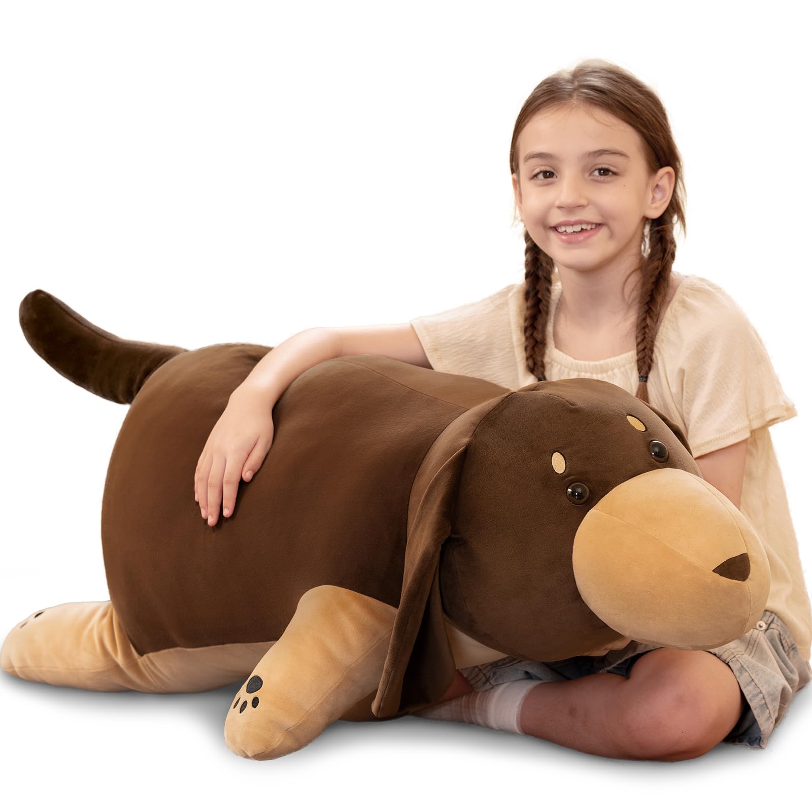 MorisMos Giant Dachshund Dog Teddy Stuffed Animal Toy,90 cm Brown Kawaii Long Sausage Dog Plush Cuddly Weiner Dog Presents for Girls Boys Girlfriend Kids Birthday Party Decoration