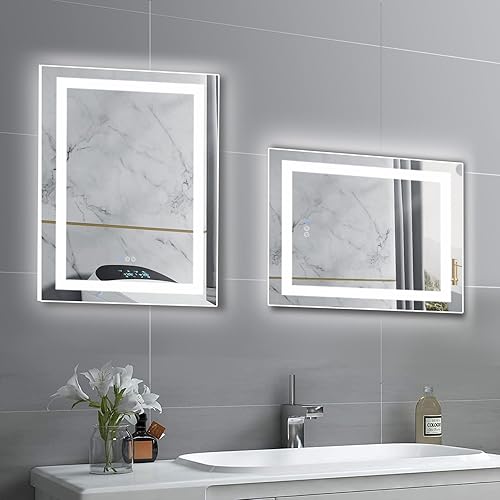 Miniatura 7 de Espejo LED de baño con luces LED de 24 x 30 pulgadas con luz ajustable, antiniebla, a prueba de roturas, memoria, 3 colores, IP45 impermeable, con