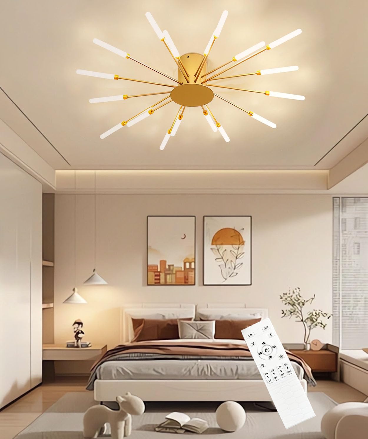 JINGKER LED Ceiling Lights Living Room Ceiling Lamps Modern Minimalist Style Firework Ceiling Lighting Dimmable Ceiling Light with Remote Control 18 Head Ceiling Light Gold Black (Gold, 18 Heads) โ image 1