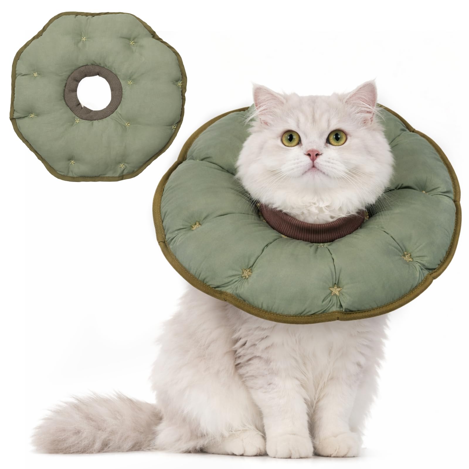 Halskrause Katze, Einstellbarer Katzenkragen, Elizabeth-Halsband, Weiches, Wasserdichtes Halsband Für Katzen Und Welpen Nach Operationen Zum Schutz Vor Lecken Und Kratzen(Grün M)