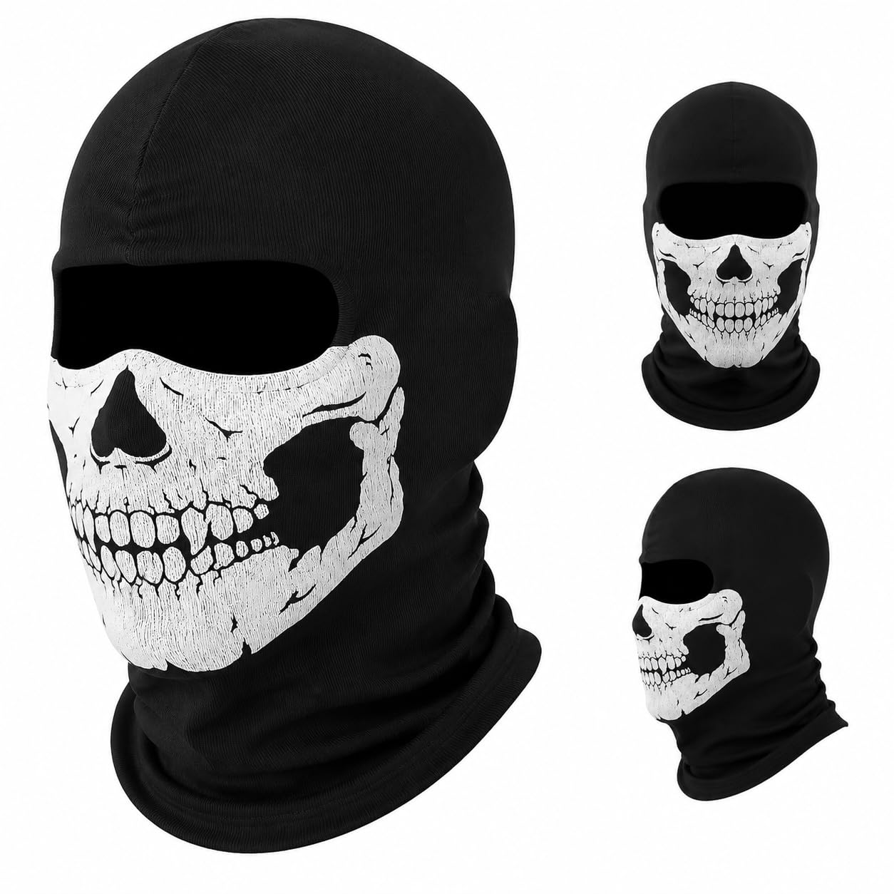 Gryphix Skull Mask Balaclava, Ghost Face Ski Snood and Motorcycle Full Head Cover, 100% Cotton Breathable Tactical Skeleton Costume Headwear for Cycling, Snowboard, Halloween Cosplay Party, Black