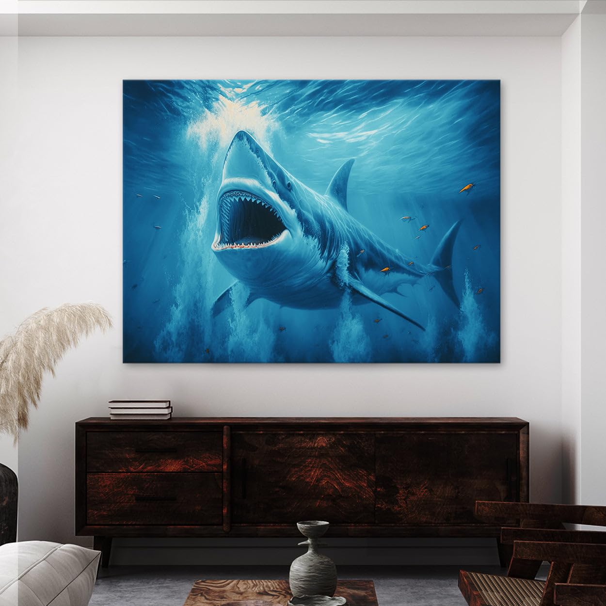 Amazon.com: Sense Canvas Shark Attack Ocean 46 Canvas Art - Home