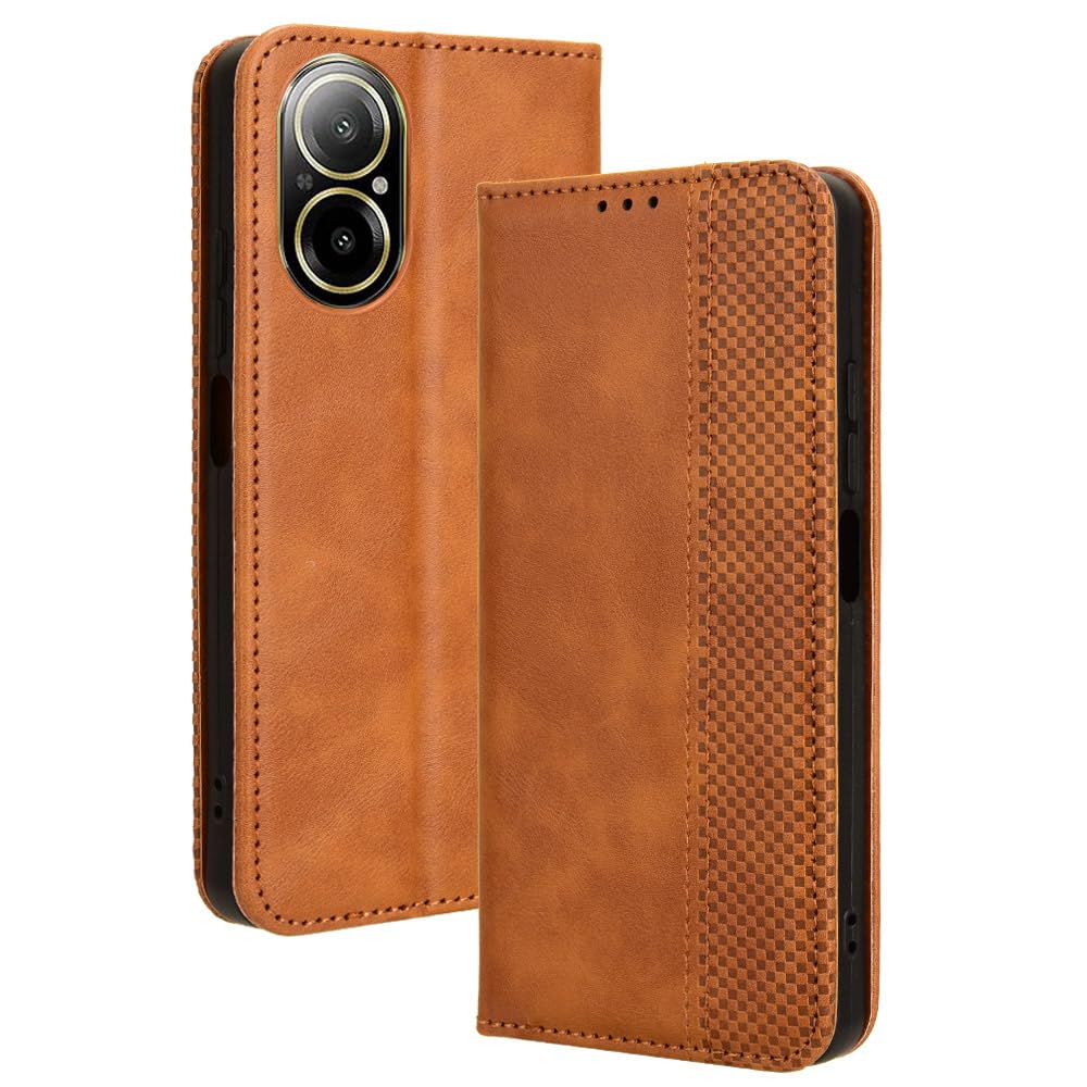 Xinyunew Custodia A Libro In Pelle Per Oppo Realme C67 4G, Marrone, Con Portafoglio E Supporto - 2
