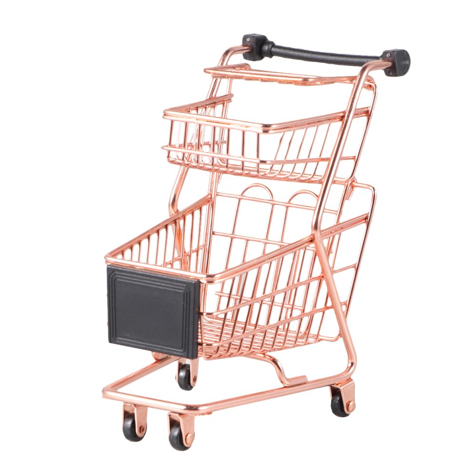 IMIKEYA Mini Einkaufswagen Metall Spielzeug Mini Trolley Supermarktwagen Spielset für DIY-Handwerk, 15x8,5x17 cm