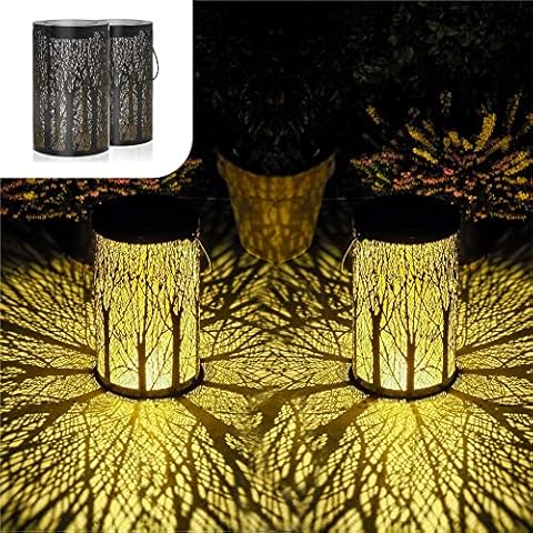 Gadgy 2 Piece Set Outdoor Lanterns for The Garden | Garden Lanterns | Solar Lanterns for The Garden | Hanging Solar Lights | Solar Table Lights Outdoor Garden | Solar Table Lights Cover