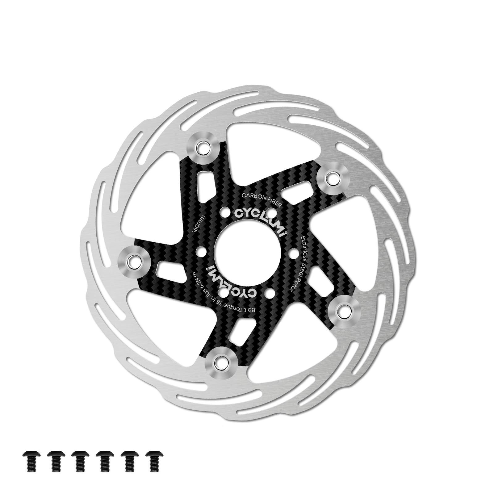 CYCLAMI Kohlenstofffaser Fahrrad Bremsscheibe Deore 160mm Scheibenbremsrotor Fahrrad Set mit Schrauben mit Schraubenschlüssel Geeignet für 