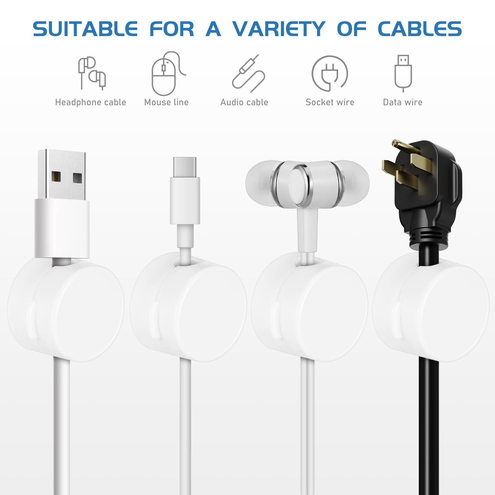 BESPORTBLE Clips Adhesivos para Cables Magnéticos 6 Piezas Organizador de Cables de Carga y Auriculares Respaldo Adhesivo para Hogares y Oficinas