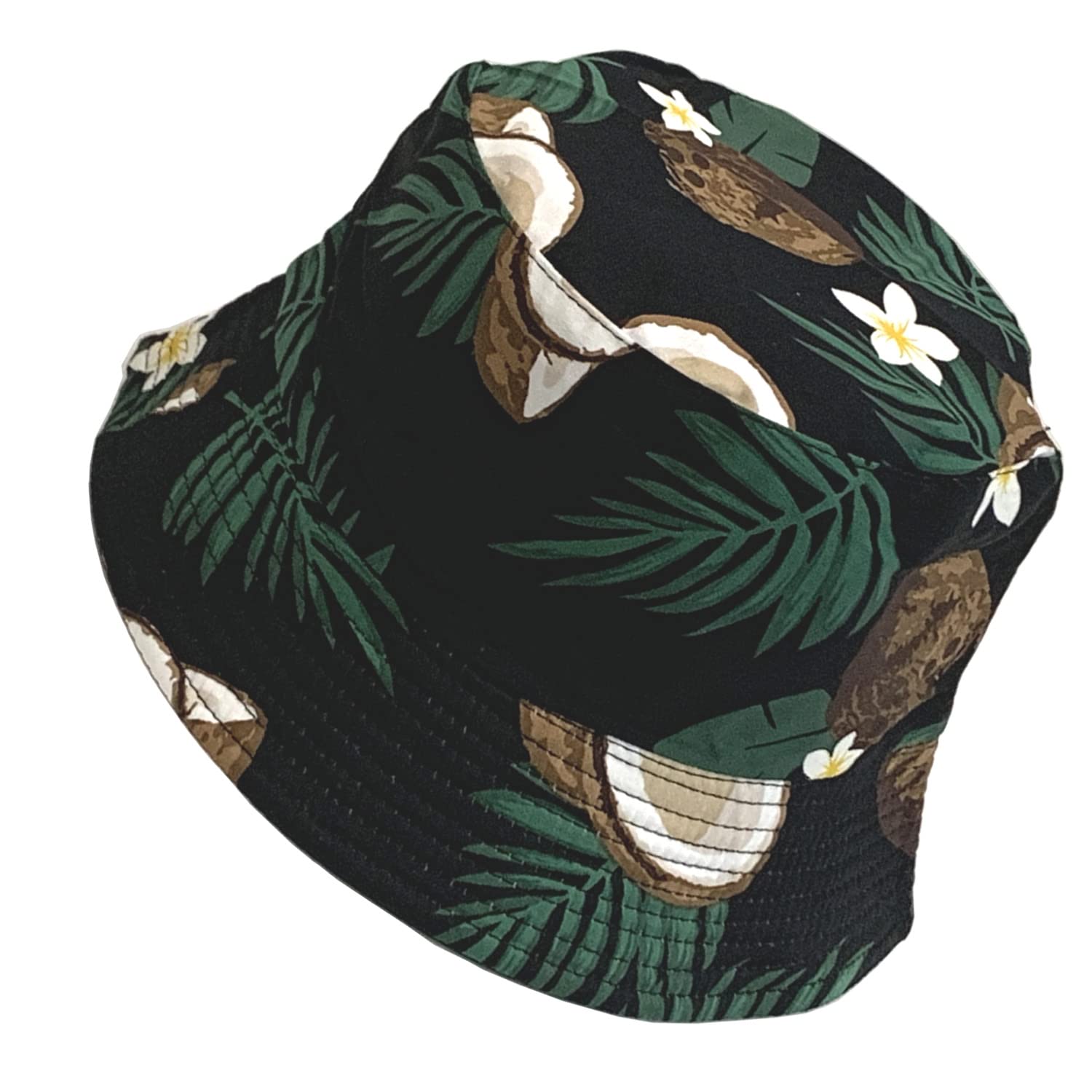 BYOS Summer Fashion Print Cotton Bucket Sun Hat for Men Women, Reversible Black