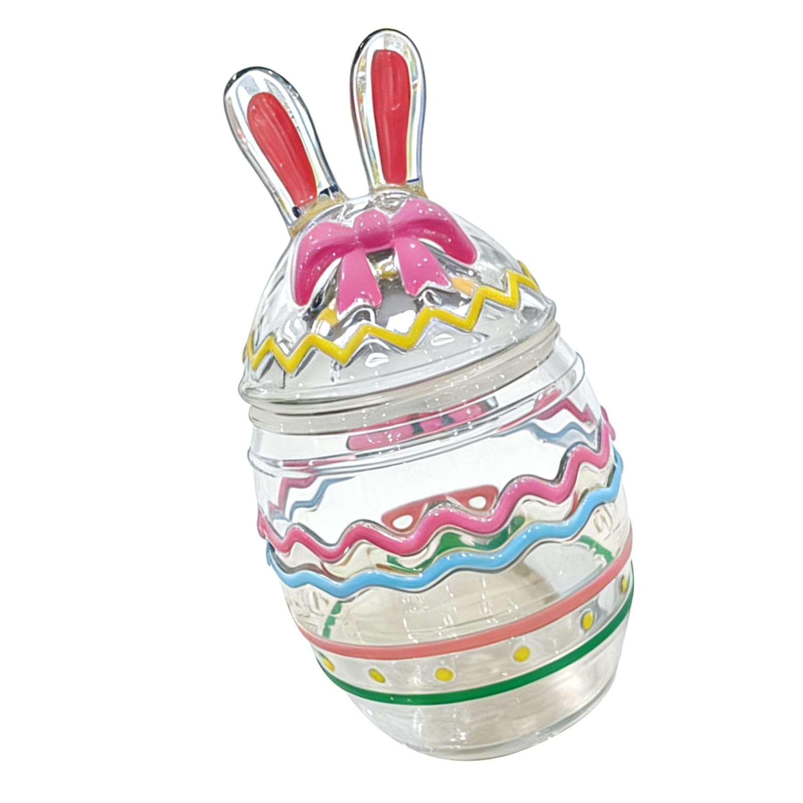 Tsophreniq Glass Clear Candy Container with Easter Eggs Bunnies Chick Shape Spring Table Centerpieces Treats Cookie Chocolate Jar Glass Jar