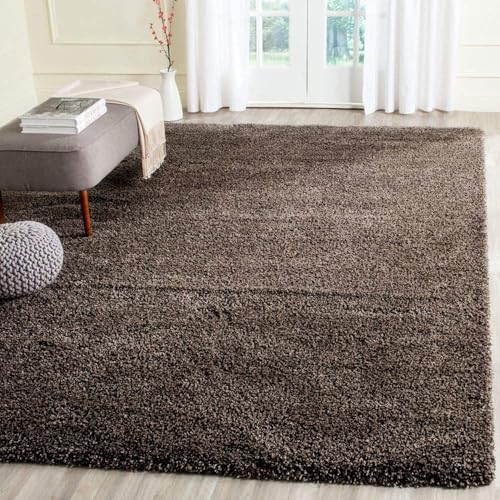 Image of Solid Fluffy Rugs and Carpet for Hall and Drawing Room 5x5 Square Light Brown Color